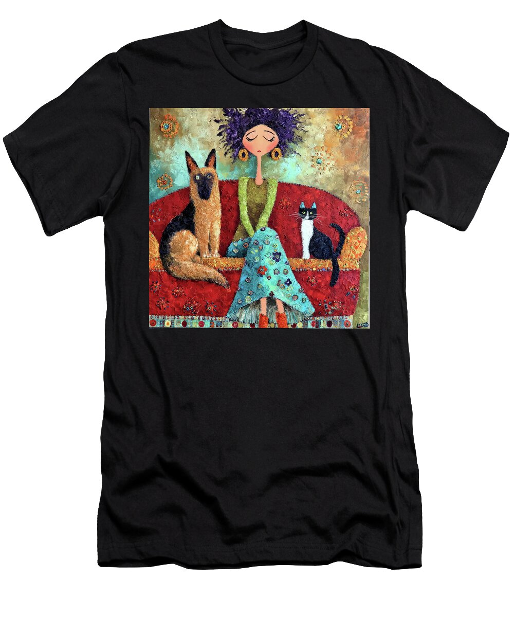 3 Woman with Cat and Dog Sampadart Gallery T-Shirt