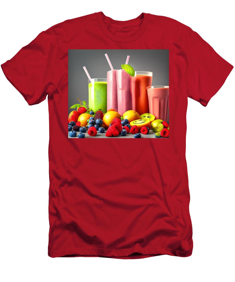 4 Healthy Smoothie with Fresh Fruits Generative Ai Illustration Miroslav Nemecek T-Shirt