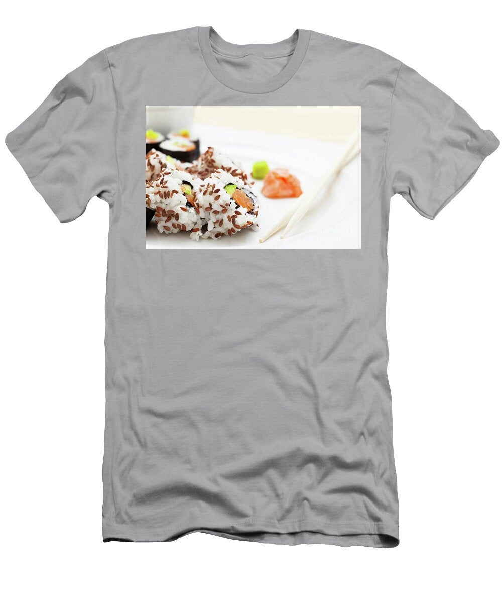 4 Sushi with Salmon Avocado Rice in Seaweed Served with Wasabi and Ginger Michal Bednarek T-Shirt