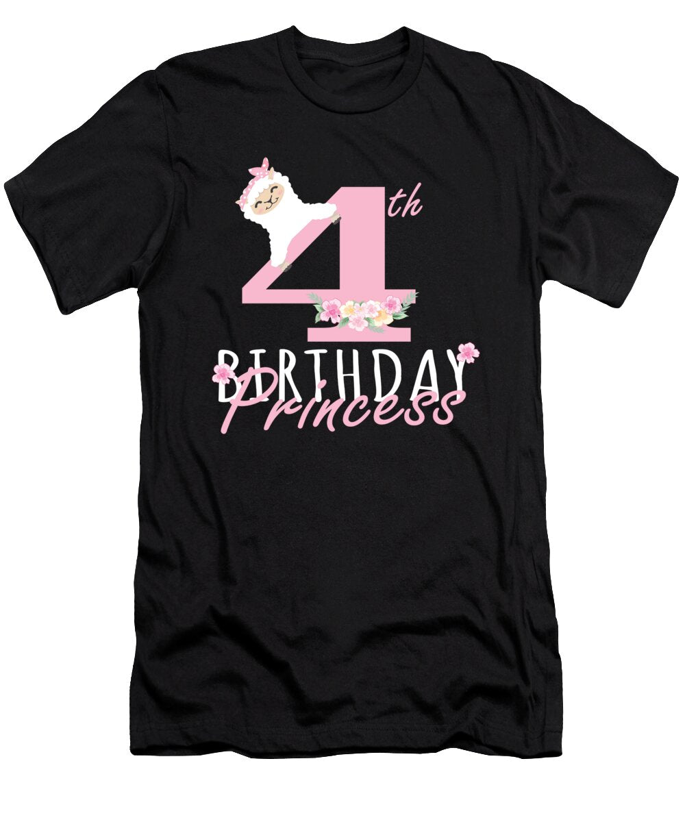 4th Birthday Princess Llama Girl Llamazing 4 Years Old Party Print Art Grabitees T-Shirt