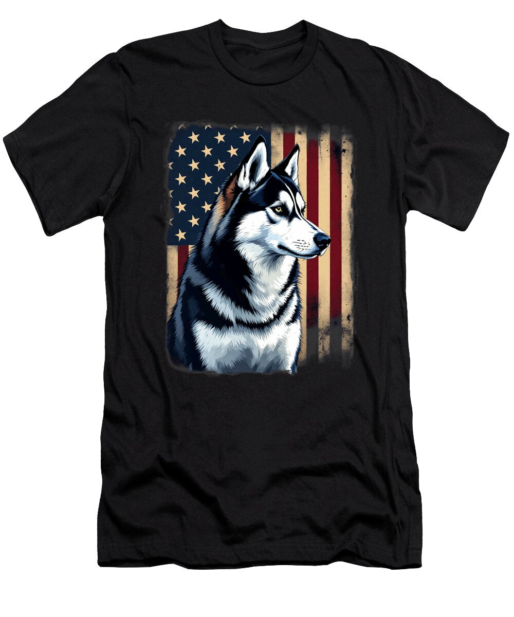 4th July American Flag Patriotic Dog Siberian Sophie Eleanor T-Shirt