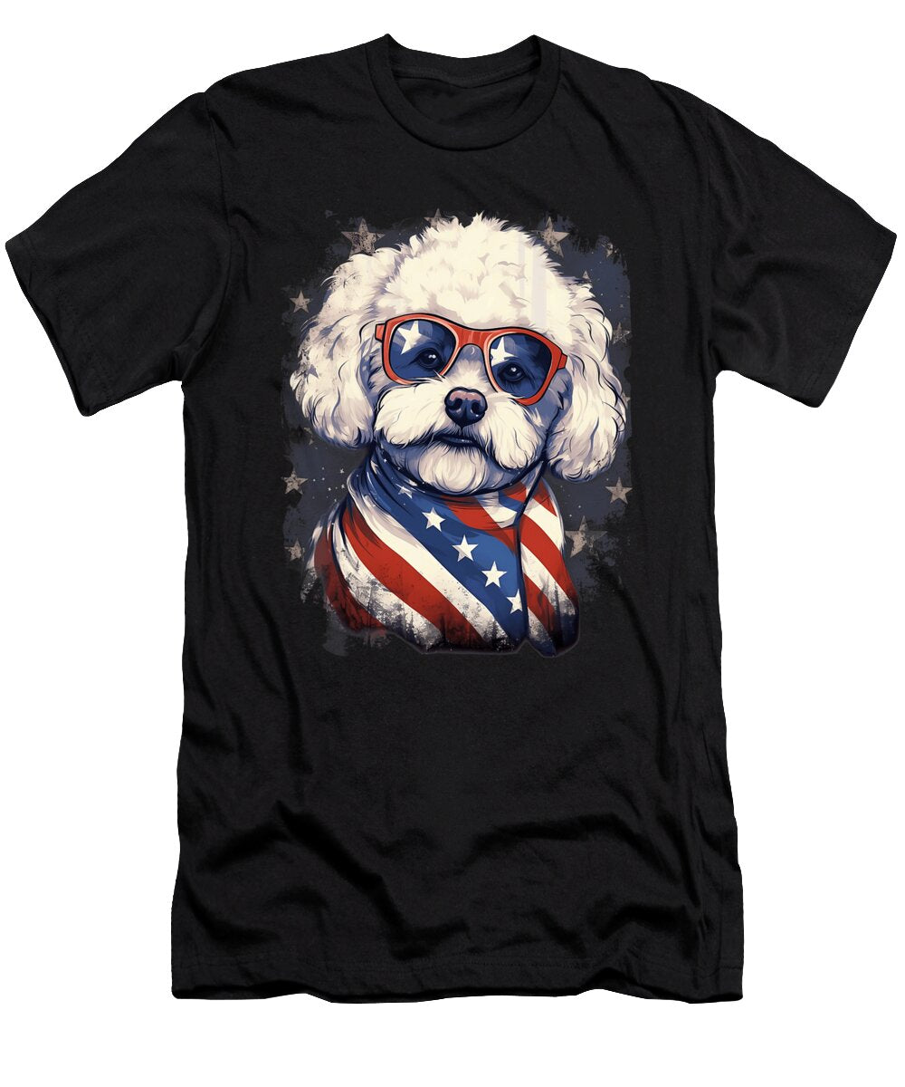4th of July US Flag Bichon Frise Dog Natalie Lidford T-Shirt