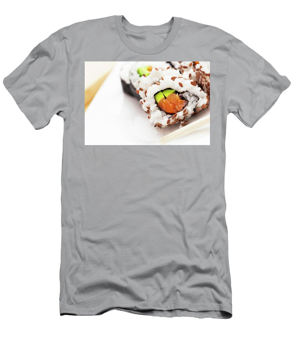 5 Sushi with Salmon Avocado Rice in Seaweed Served with Wasabi and Ginger Michal Bednarek T-Shirt