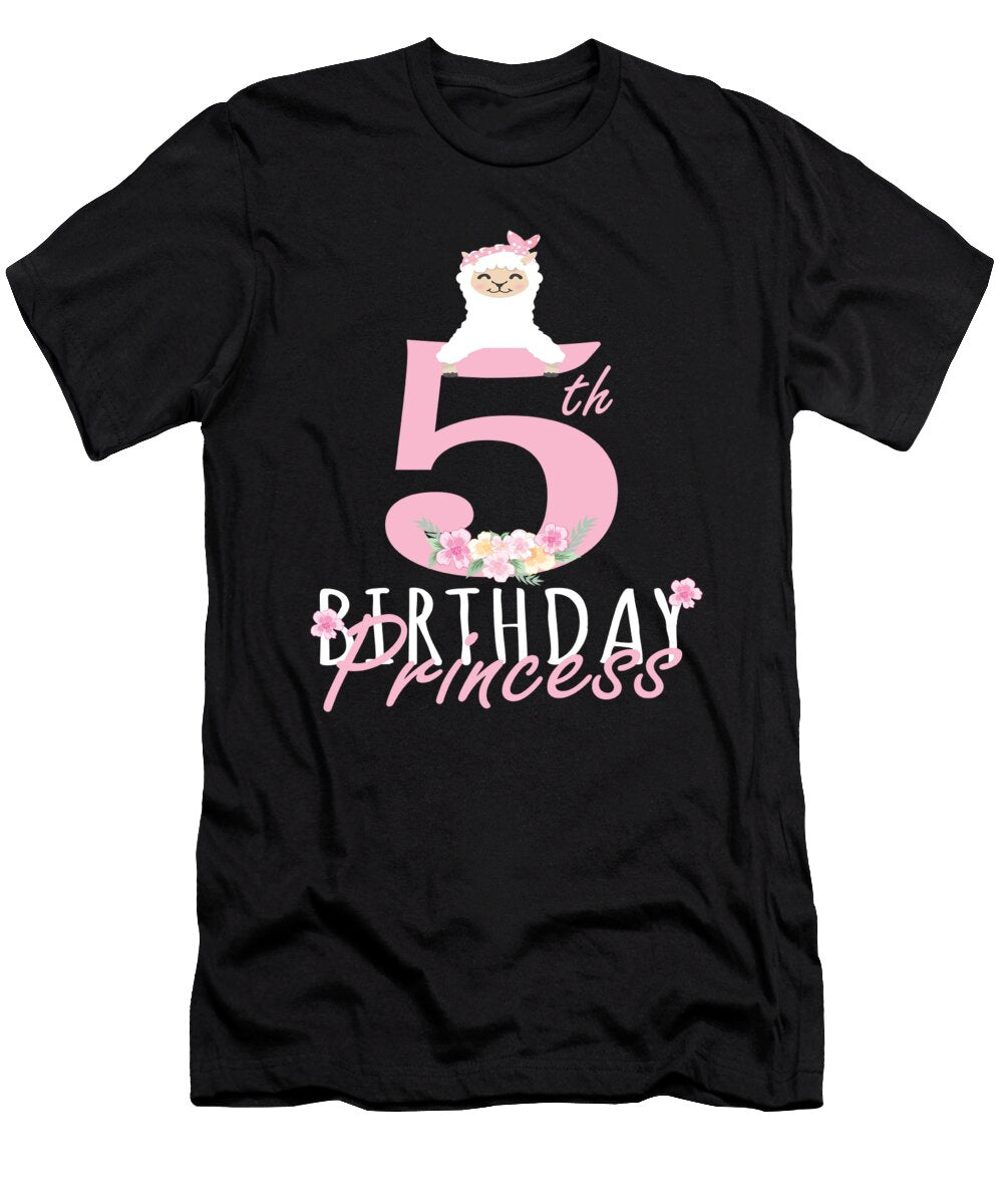 5th Birthday Princess Llama Girl Llamazing 5 Years Old Party Product Art Grabitees T-Shirt