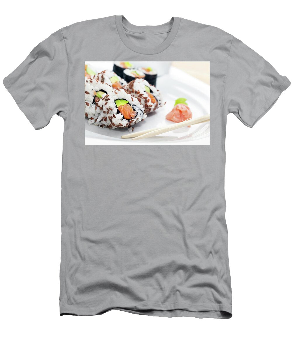 6 Sushi with Salmon Avocado Rice in Seaweed Served with Wasabi and Ginger Michal Bednarek T-Shirt