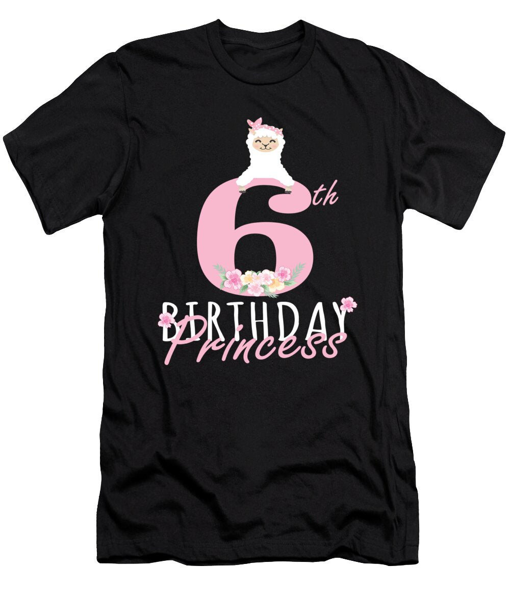 6th Birthday Princess Llama Girl Llamazing 6 Years Old Party Design Art Grabitees T-Shirt