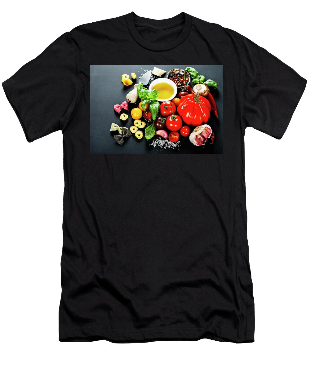 7 Italian Ingredients Pasta Vegetables Spices Cheese Natalia Klenova T-Shirt