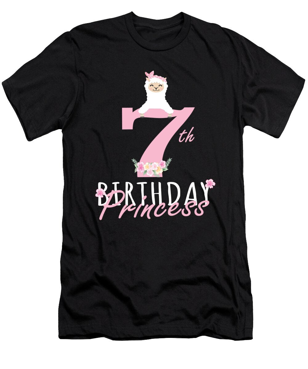 7th Birthday Princess Llama Girl Llamazing 7 Years Old Party Graphic Art Grabitees T-Shirt