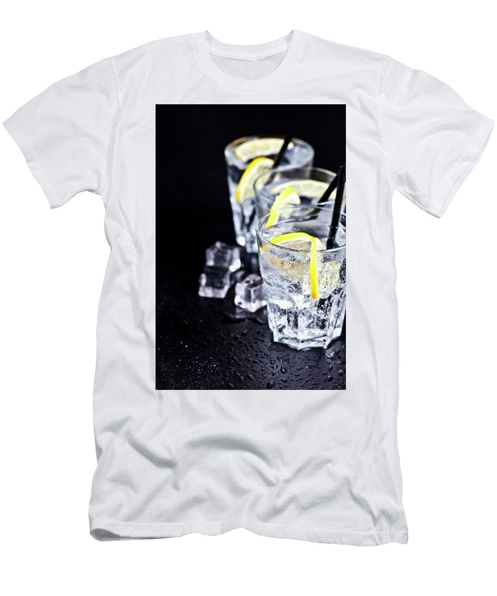 8 Three Glasses with Fresh Cold Carbonated Water with Lemon Slices Liss Art Studio T-Shirt