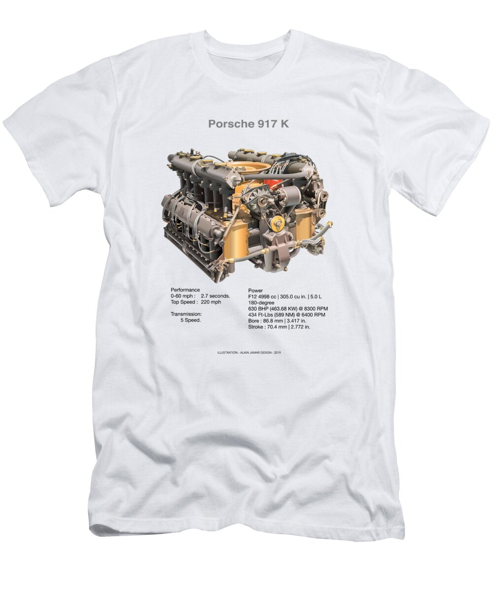 917 Porsche Engine Illustration Alain Jamar T-Shirt