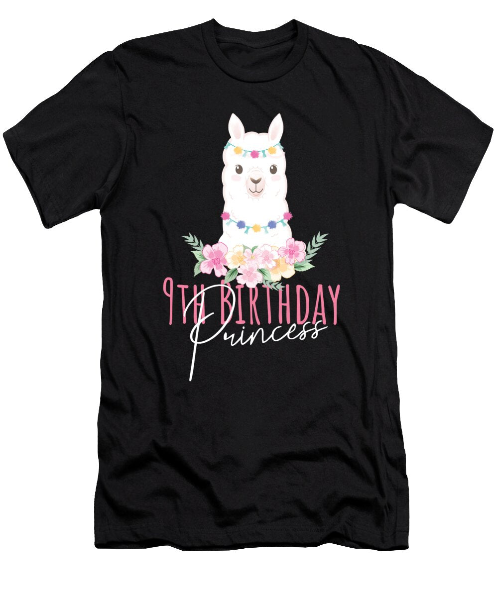 9th Birthday Princess Girl 9 Years Old Llama Lover Bday Product Art Grabitees T-Shirt