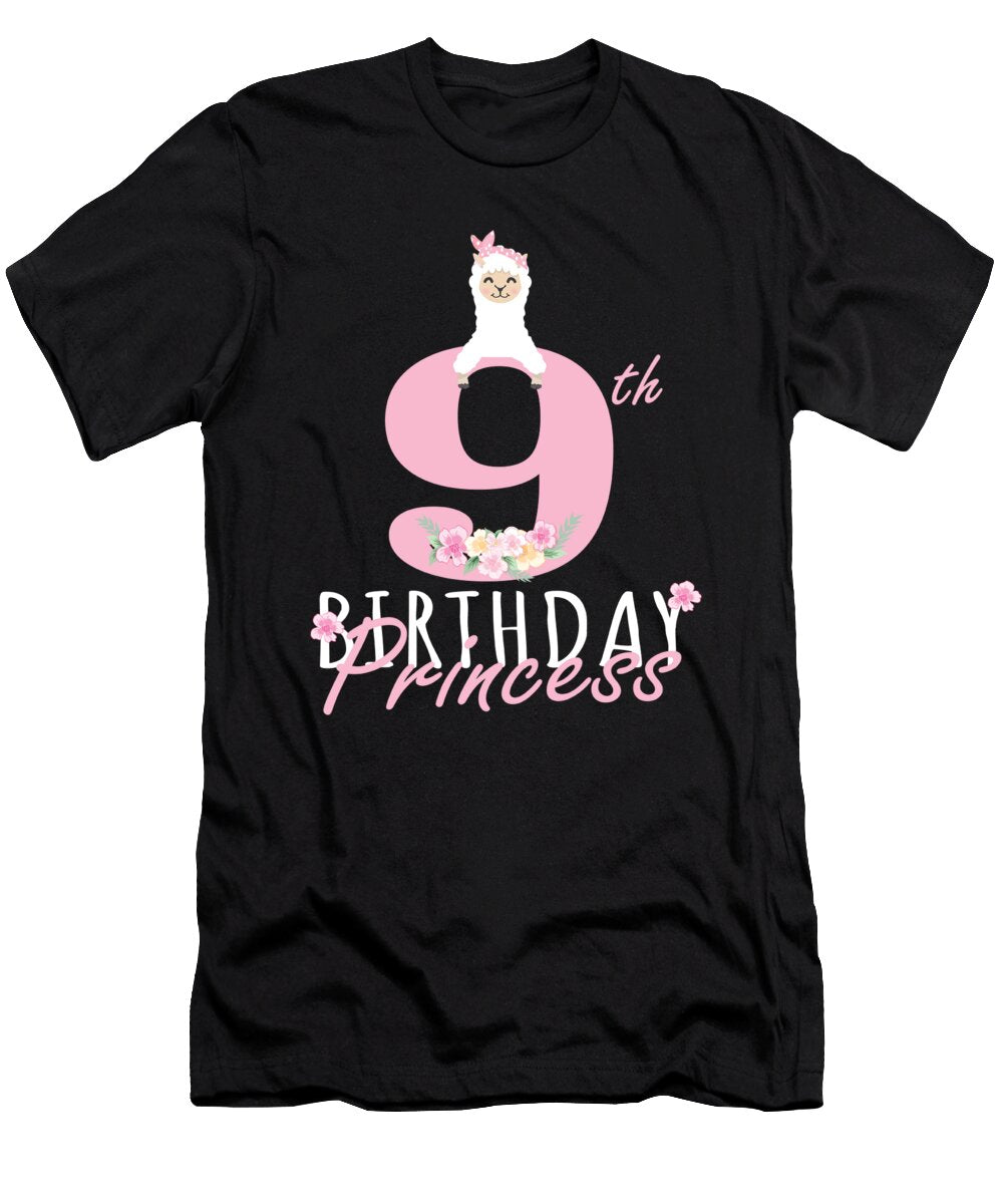 9th Birthday Princess Llama Girl Llamazing 9 Years Old Party Product Art Grabitees T-Shirt