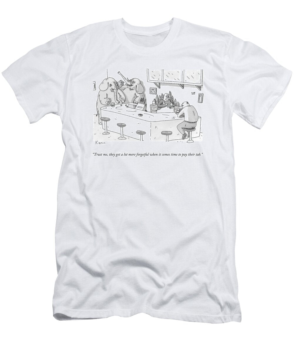 A Bartender Speaks to a Man Sitting in a Bar Zachary Kanin T-Shirt