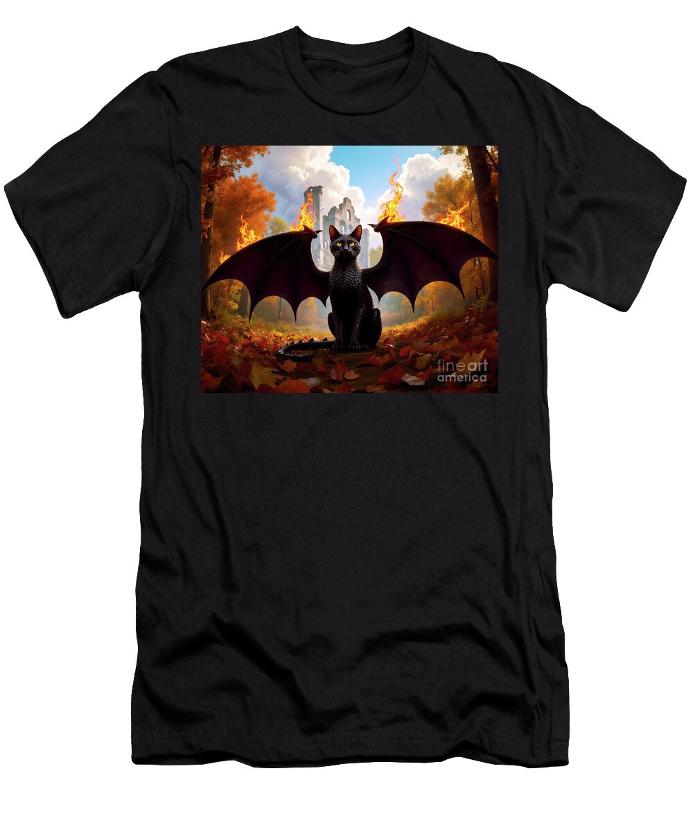 A Black Dragon Cat on an Autumn Day John Dunn T-Shirt