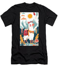 A Cute Llama with a Backpack Stands in a Colorful Mountain Lands Miller Kanw T-Shirt