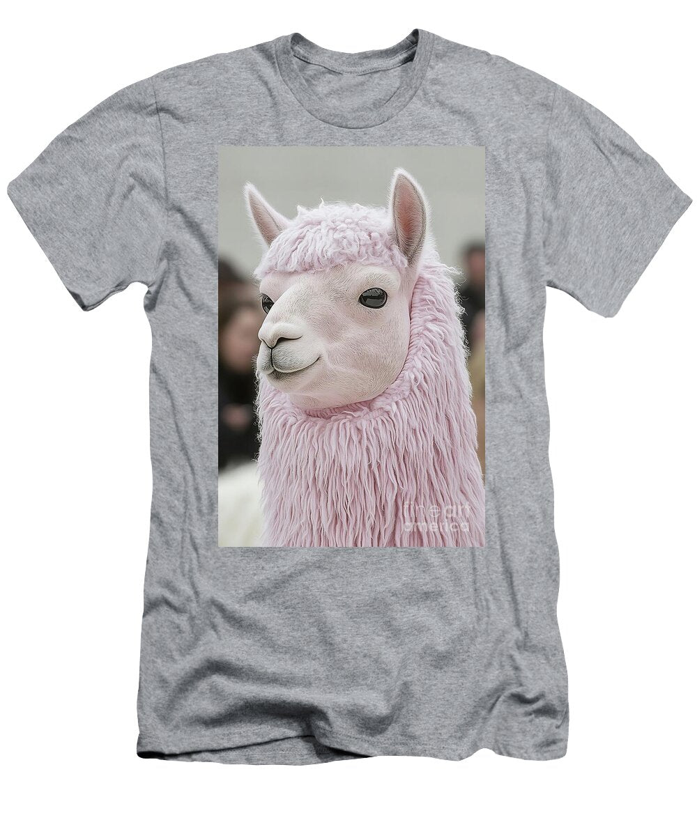 A Cute Pink Alpaca with Fluffy Wool Standing Amidst a Crowd At a Lively Outdoor Event Beautiful Things T-Shirt