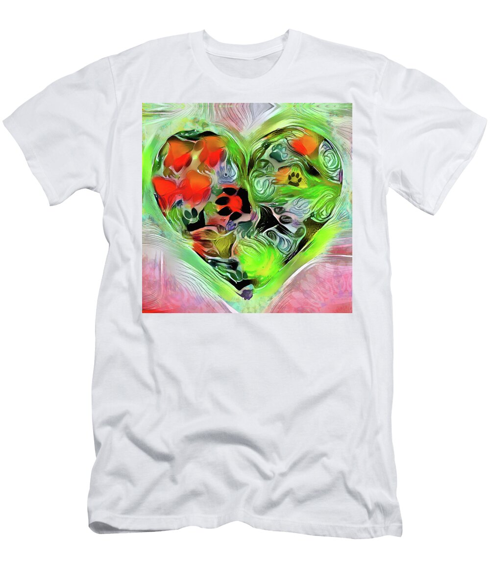 A Dog Lovers Heart Colorful Dog Paws Sharon Cummings T-Shirt
