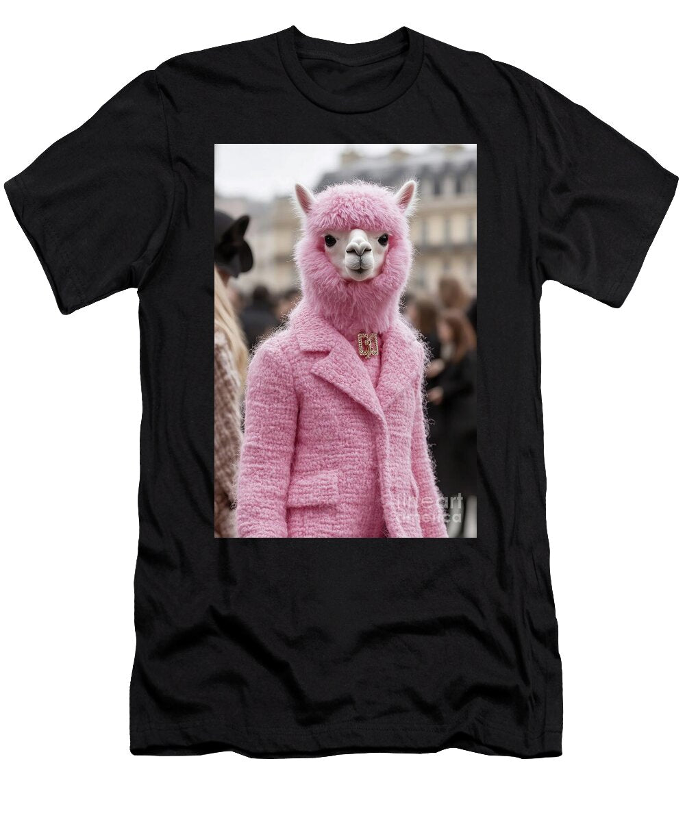 A Fashionable Alpaca Wearing a Pink Coat and Stylish Accessories Stands Out During a Lively Fashion Event in a Bustling City Beautiful Things T-Shirt