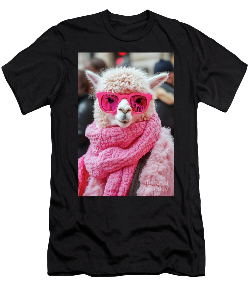 A Fashionable Alpaca Wearing Pink Sunglasses and a Cozy Scarf Po Beautiful Things T-Shirt