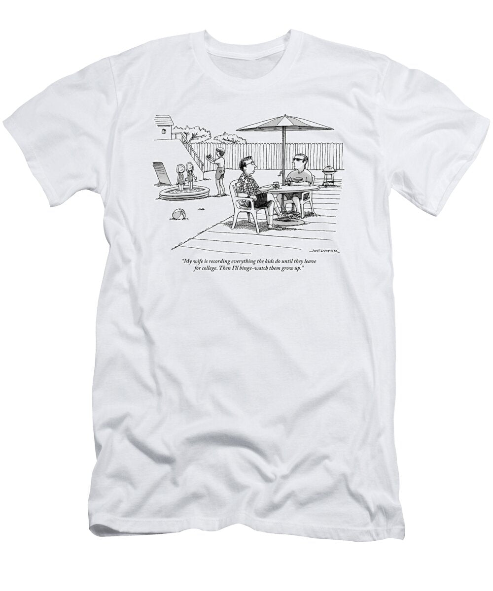 A Father Speaks to a Man Under an Umbrella Joe Dator T-Shirt