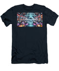 A Futuristic Bar Scene Features a Large Central Globe and Neon Lighting Mango Art T-Shirt