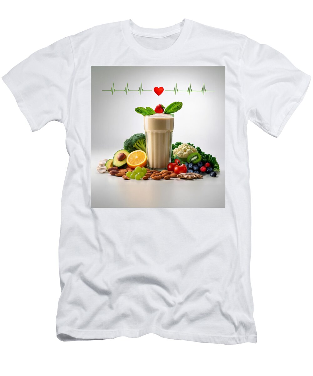 A Glass Filled with a Creamy Smoothie Above the Glass a Heart Symbol Connected to a Heartbeat Line Lins Creations Llc T-Shirt