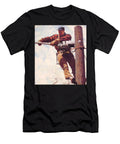 A Lineman Works on a Power Line High Above the Ground Dorcas Re T-Shirt