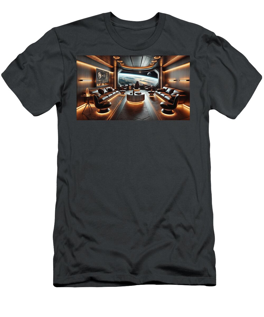 A Luxurious Space Themed Lounge Features Sleek Modern Furniture Mango Art T-Shirt