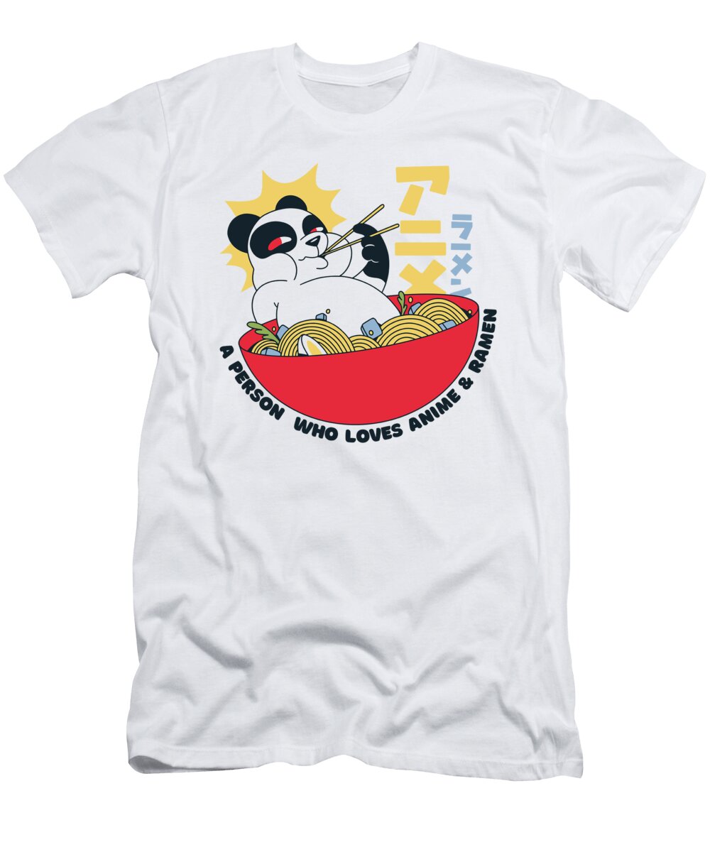 A Person Who Loves Anime and Ramen Funny Panda Licensed Art T-Shirt