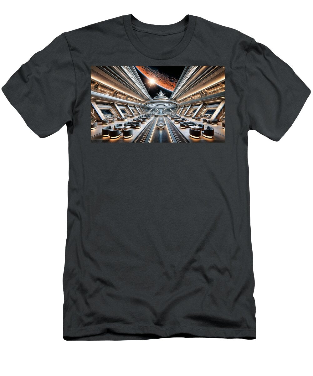 A Sleek Futuristic Space Station Interior Mango Art T-Shirt
