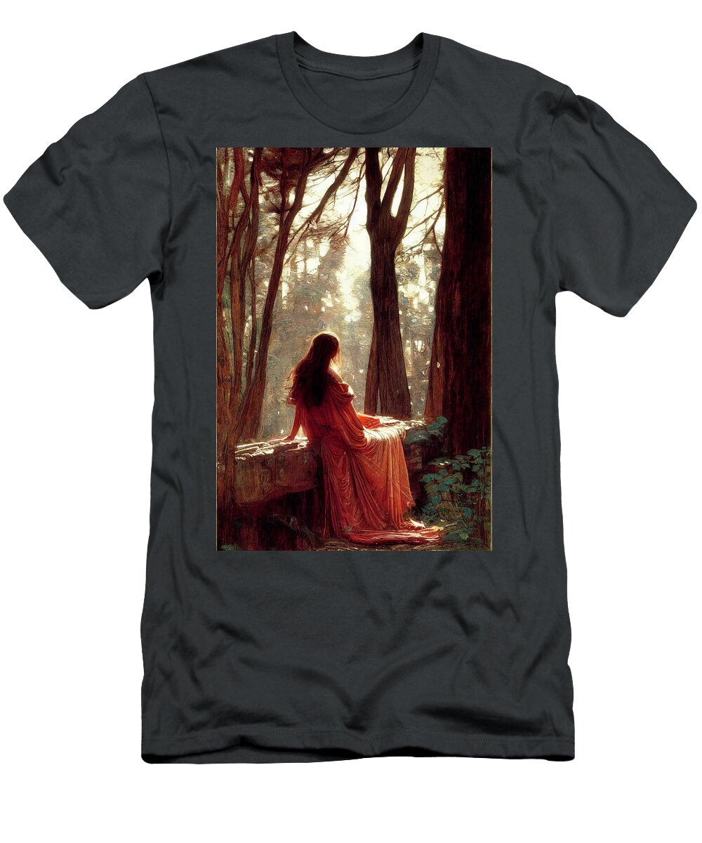 A Stunning Woman in the Woods with Sunlight Streaming Acfa11d4 33fc 4403 Bd91 Cffaa3661 Celestial Images T-Shirt