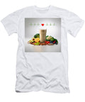 A Tall Glass of a Creamy Beverage Is Surrounded By an Assortment of Fresh Fruits Vegetables Nuts Lins Creations Llc T-Shirt