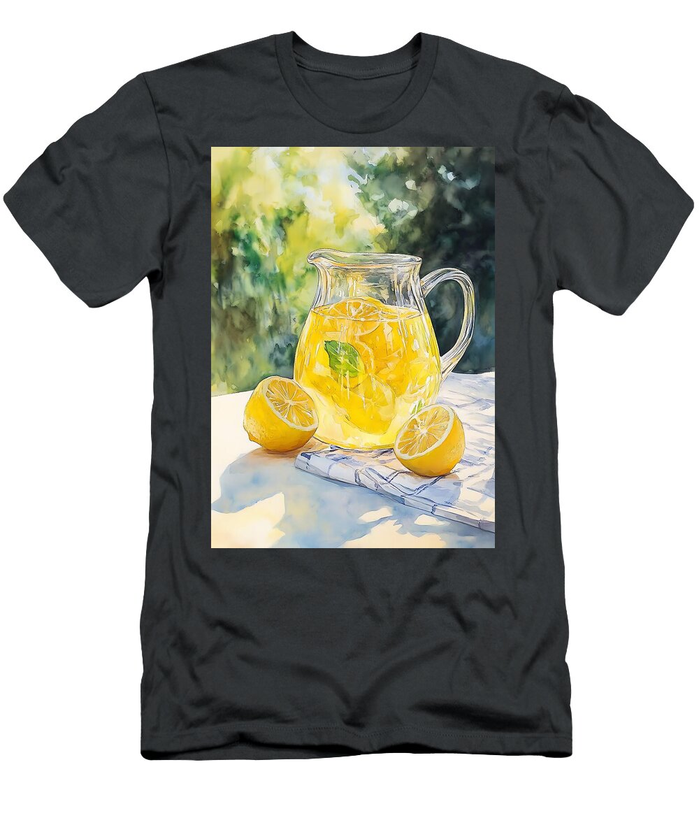 A Vintage Lemonade Pitcher on a Sunny Table Flora Brown T-Shirt