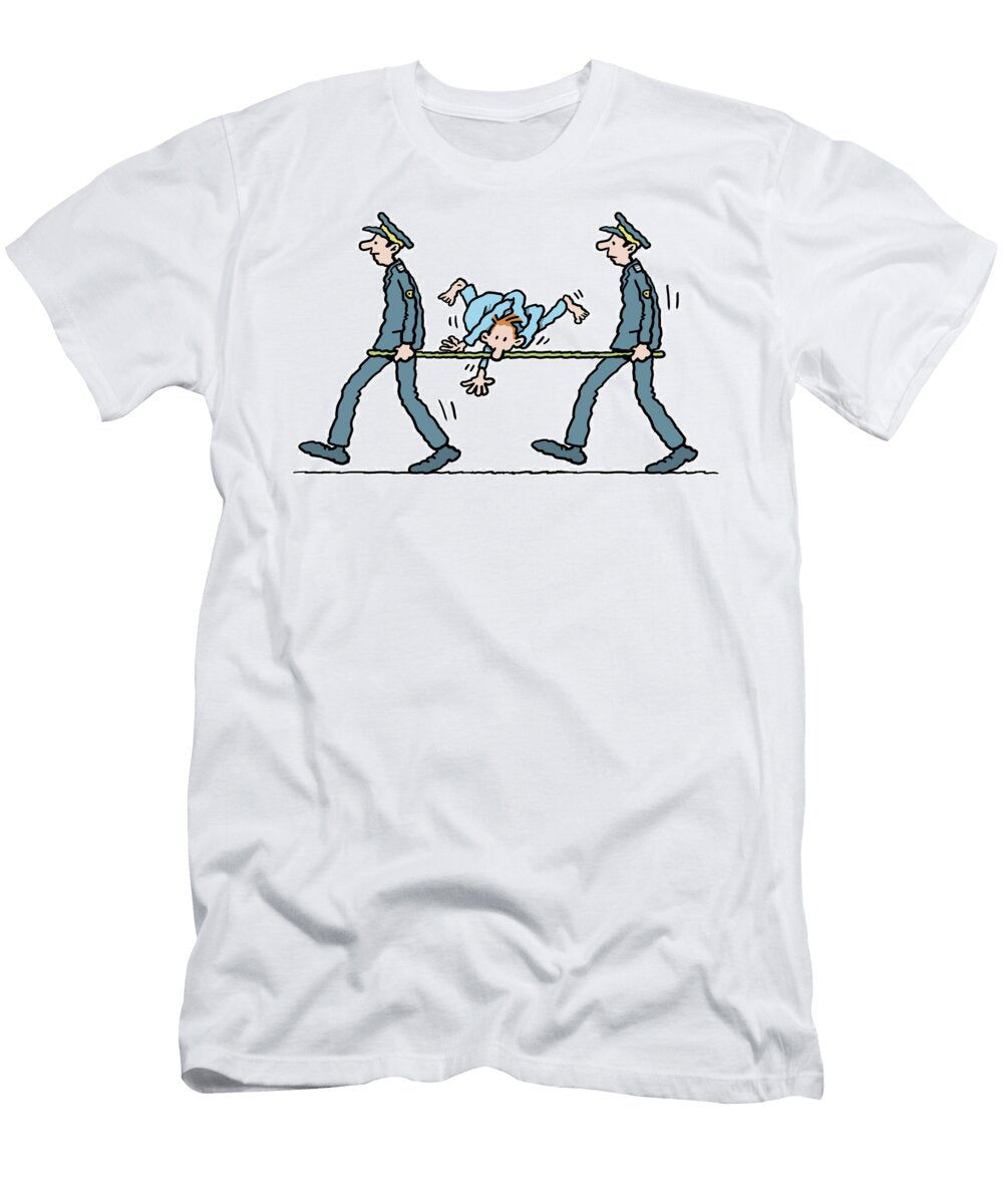 A Yoga Man in Knots Being Stretchered to Hospital Ellis Nadler T-Shirt