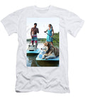A Young Couple and Their Dog on a Stand Julia Cumes T-Shirt