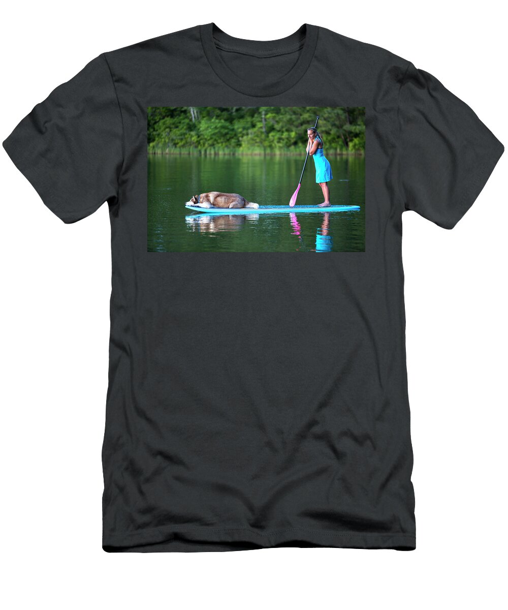 A Young Woman Stand Up Paddle Boards Julia Cumes T-Shirt