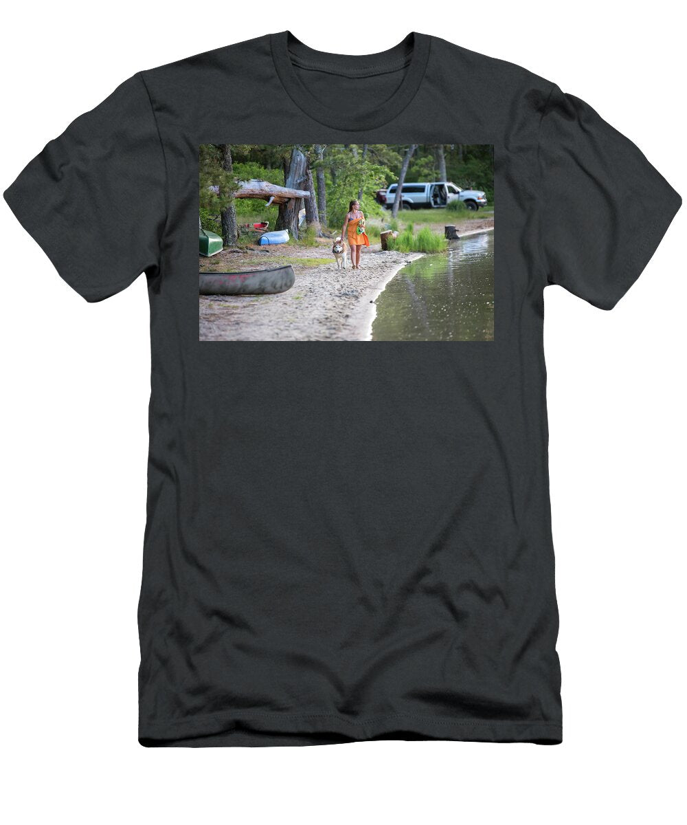 A Young Woman Walks with Her Siberian Julia Cumes T-Shirt