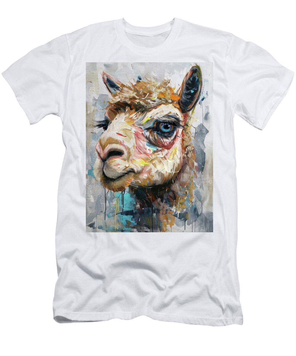 Abstract Alpaca Digital Oil Painting Colorful Farm Animal Art Alpaca Lover Gift Marian Voicu T-Shirt