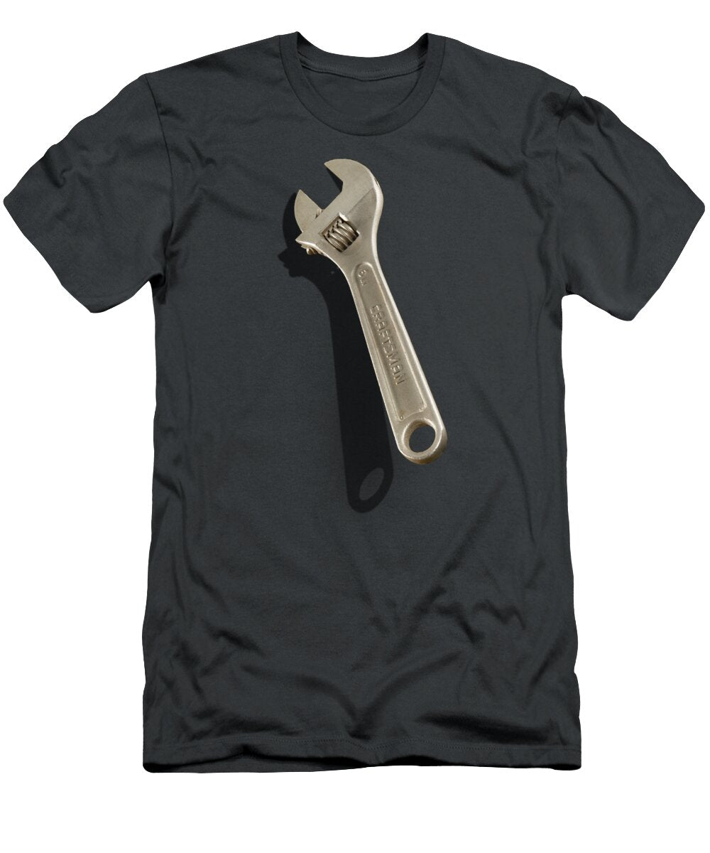 Adjustable Wrench Over Black and White Wood 72 Yopedro T-Shirt