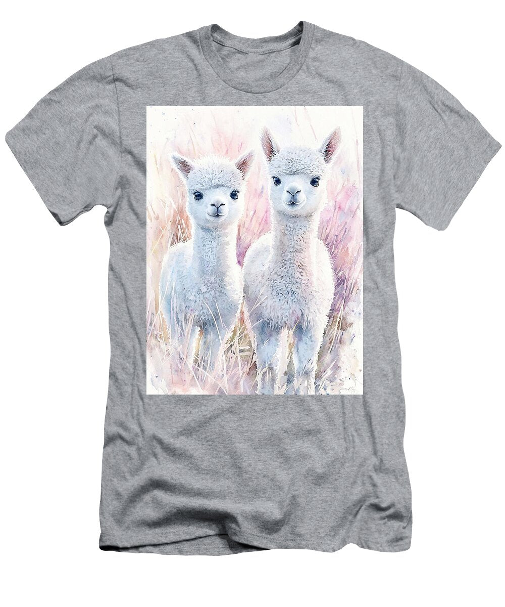 Adorable Baby Alpacas Two Baby Alpacas Grazing in a Pasture with Fluffy White Coats Gentle Alpaca Po Henry George T-Shirt