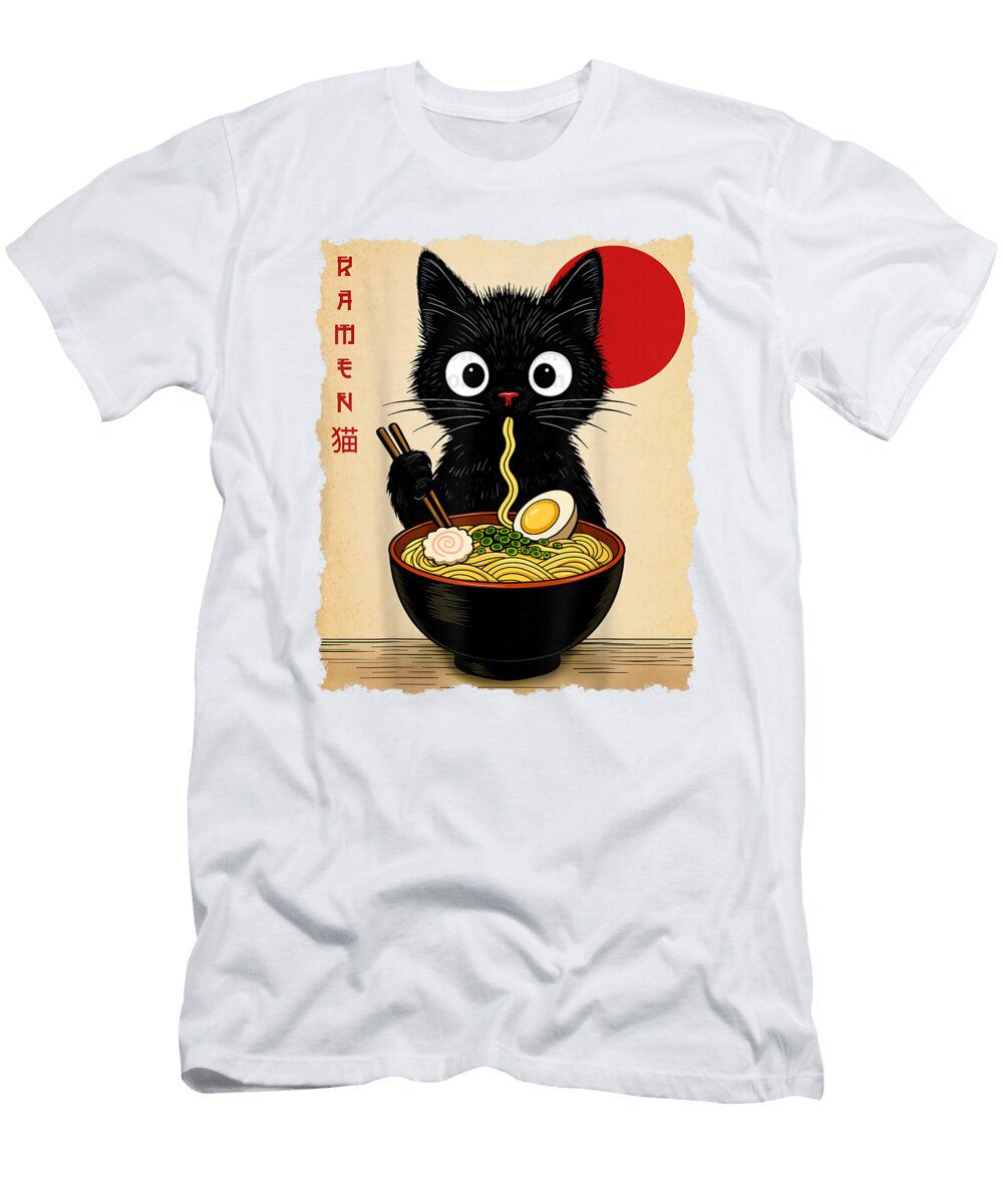 Adorable Black Cat Enjoys Ramen Classiic T-Shirt