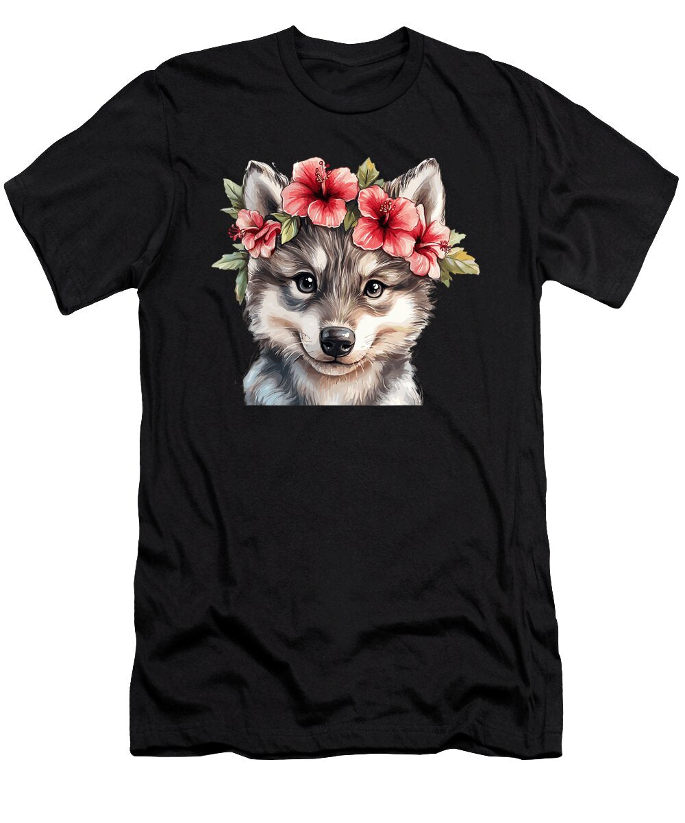 Adorable Husky Dog with Flower Crown Men Women Sophie Eleanor T-Shirt
