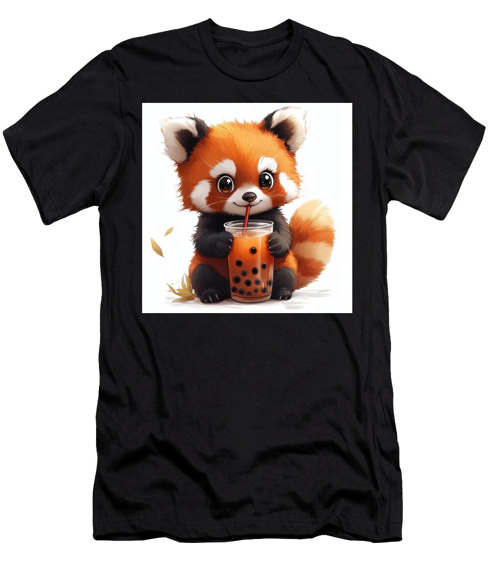 Adorable Red Panda Enjoys a Bubble Tea Aase Hammer T-Shirt