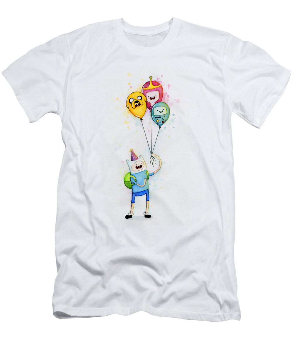 Adventure Time Finn with Birthday Balloons Jake Princess Bubblegum Bmo Olga Shvartsur T-Shirt