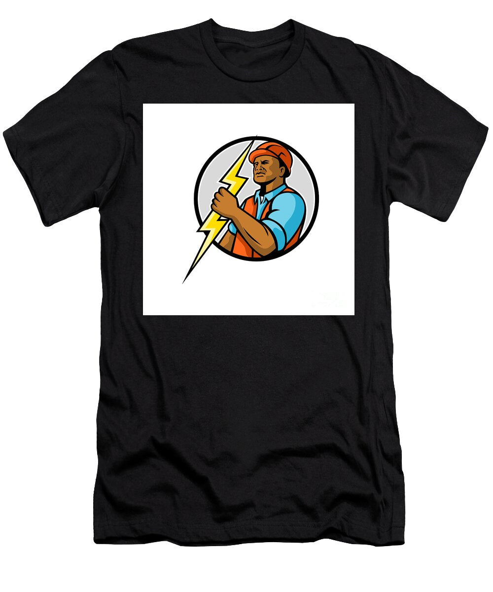 African American Electrician Lightning Bolt Mascot Aloysius Patrimonio T-Shirt