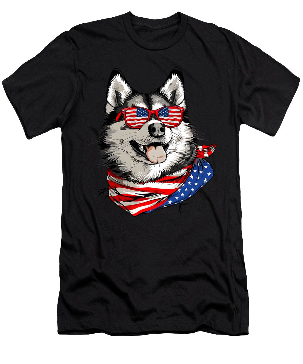 Alaskan Klee Kai USA Flag Sunglasses Patriotic Yah Lishr T-Shirt