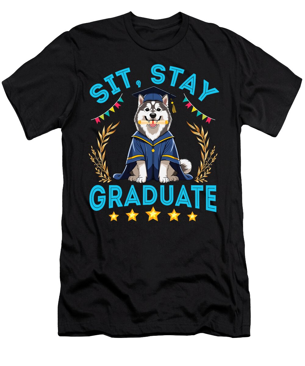 Alaskan Malamute Dog Senior Sit Stay Graduate Sophie Eleanor T-Shirt