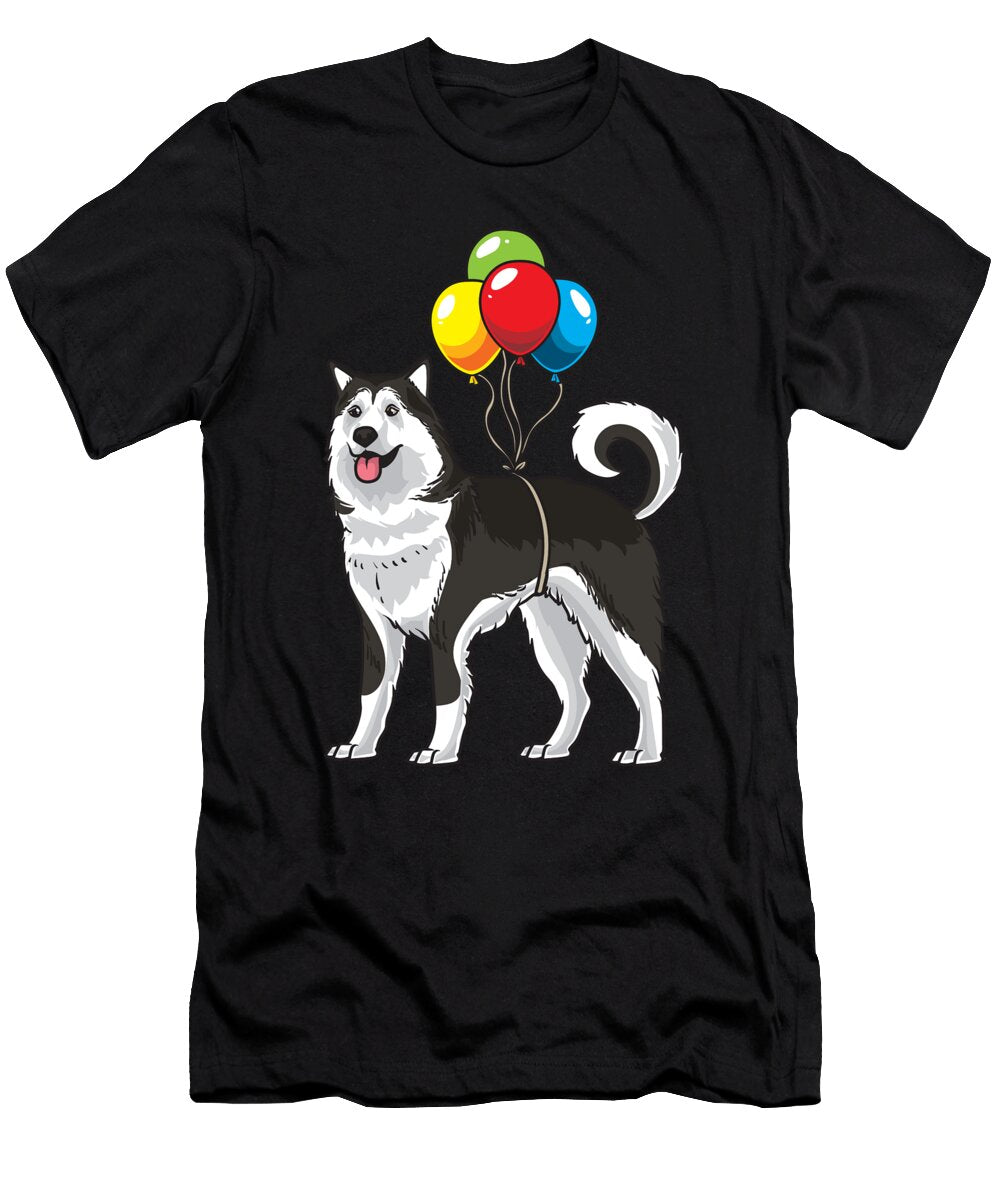 Alaskan Malamute Dog with Ballons Funny Gift Zimstarus T-Shirt