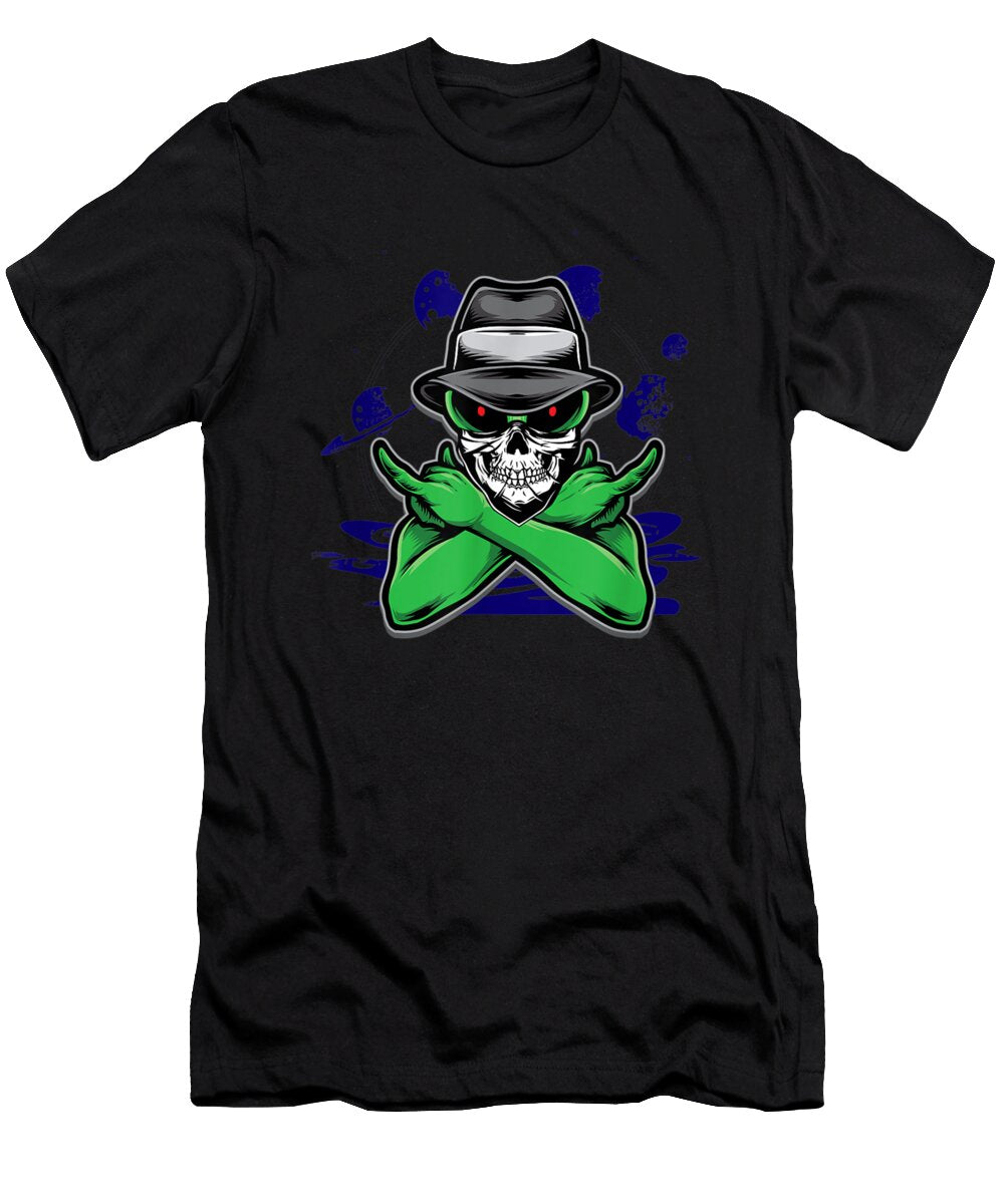 Alien Gangster Skull Skeleton Death Outlaw Invader Shannon Nelson Art T-Shirt