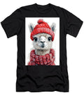 Alpaca Cute Alpaca in a Red Hat and Scarf Winter Animal Portrait Rhys Jacobson T-Shirt